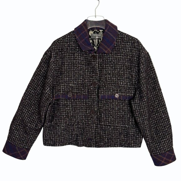 Cotélac Womens Tweed Jacket Plaid Wool Size US 8 Boxy Mixed Media‎ Office Siren - Picture 3 of 14